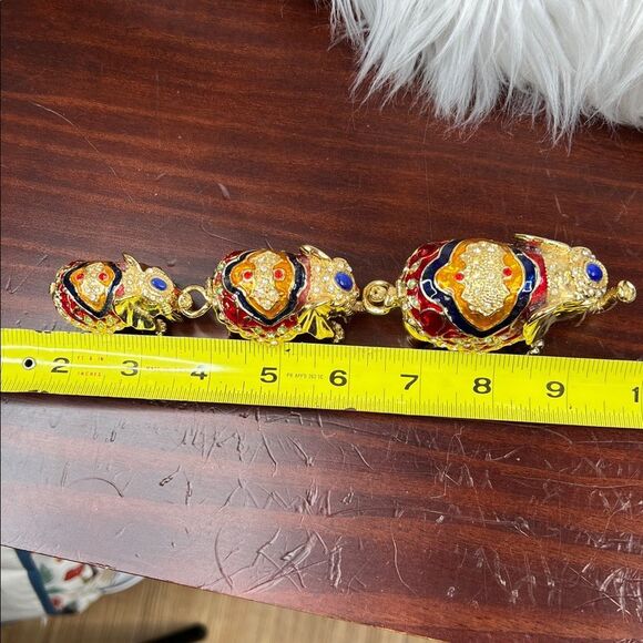 3 Qifu Elephant Family Trinket Box Set Enamel Rhinestone Jeweled Hinged - Picture 8 of 8